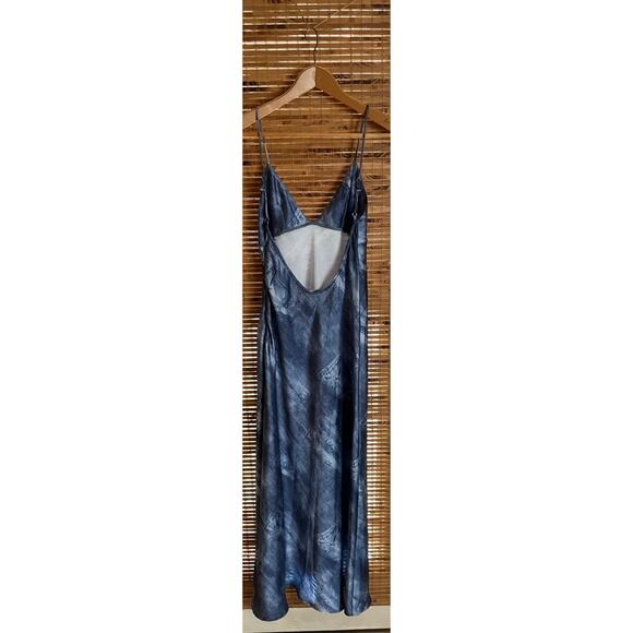 Zara XS Dress Spaghetti Strap Backless Denim-Print Long Satin Lightweight - Picture 4 of 9
